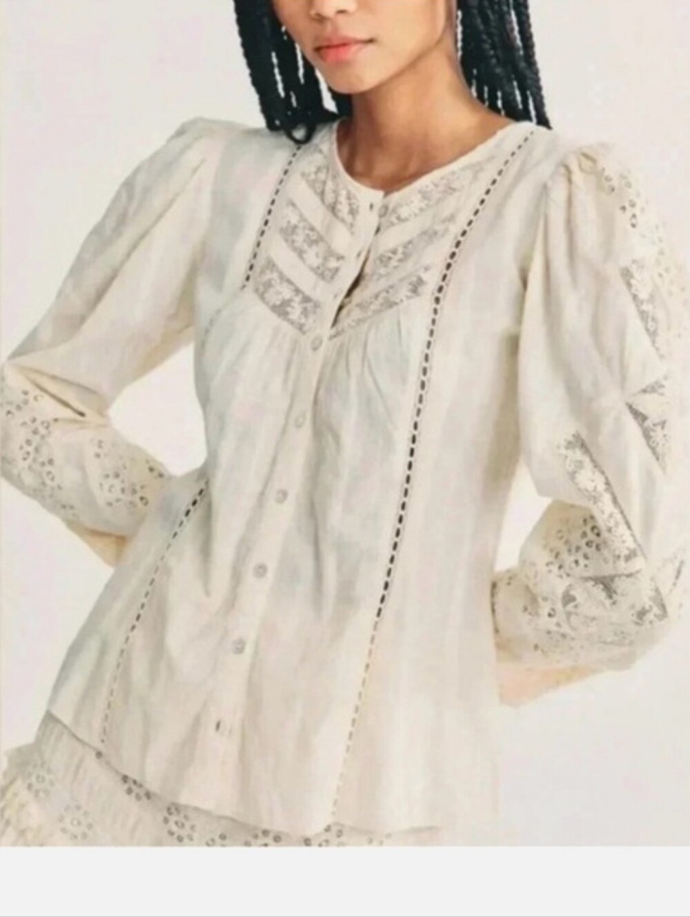 LoveShackFancy Broadway Cove Lace Insert 2 Piece Set Cream Size XL